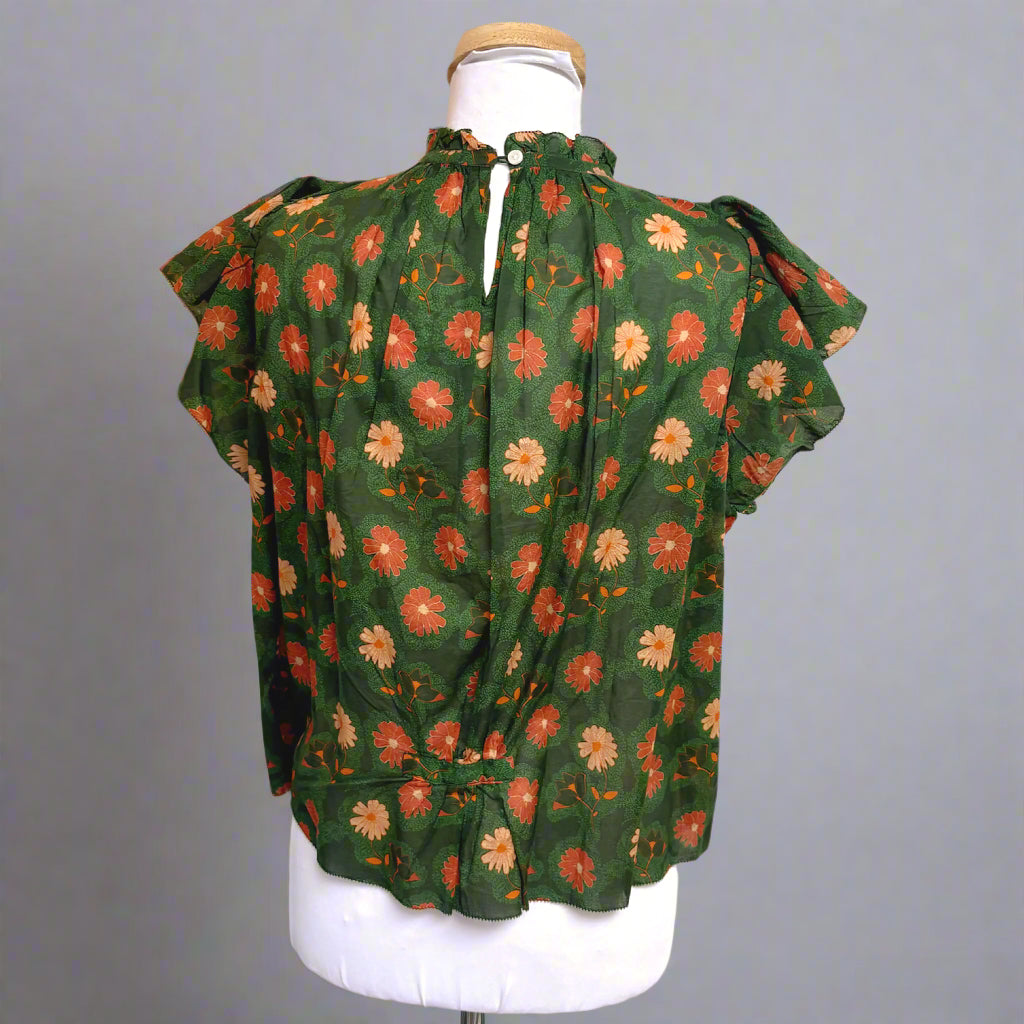 Trovata orange and green floral blouse, size XS