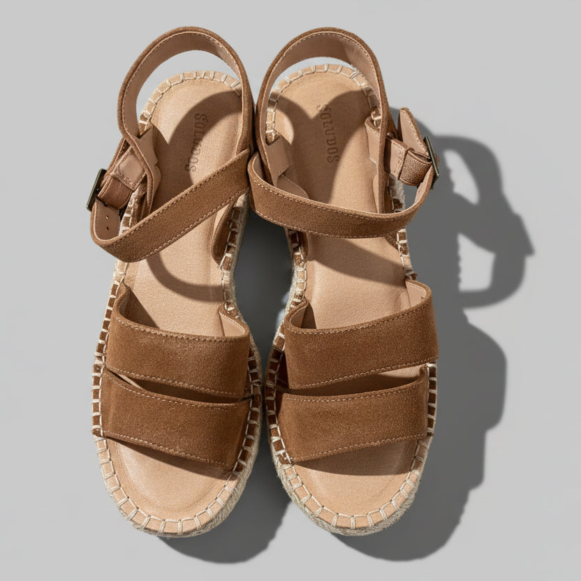 Soludos caramel suede espadrille wedge, size 8.5, NEW IN BOX!