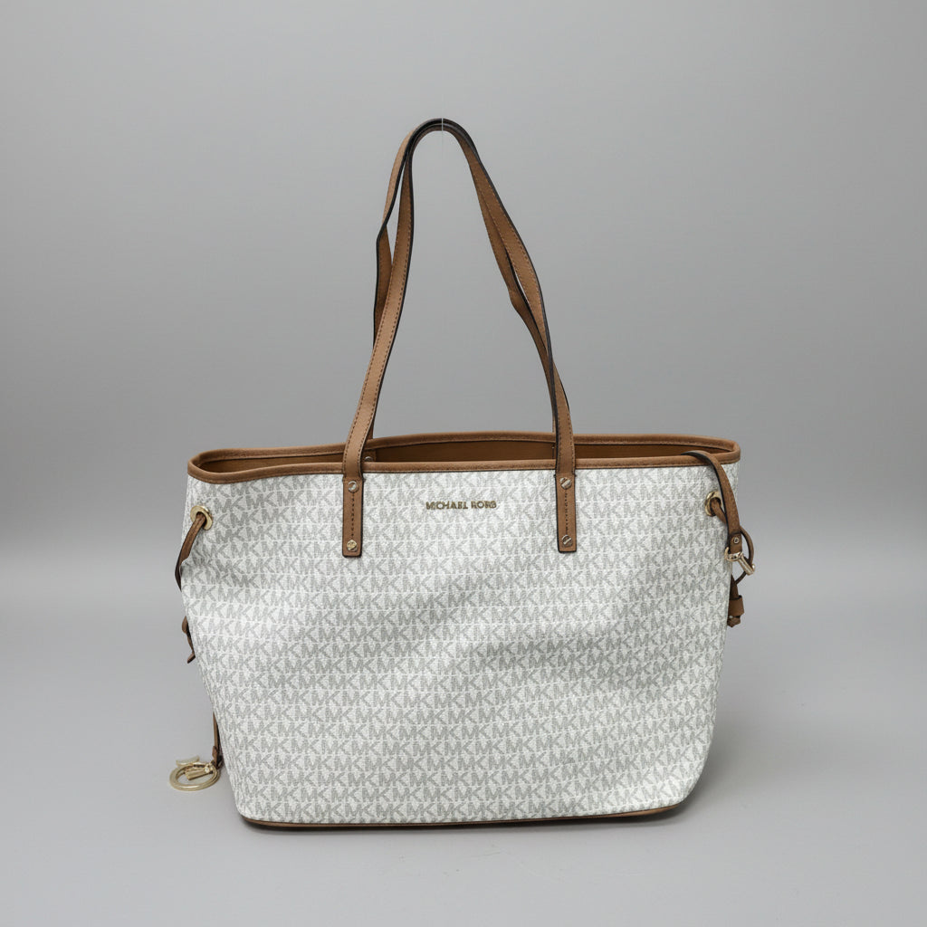 Michael Kors bone and tan logo Jet Set Travel Tote Large, LIKE NEW!