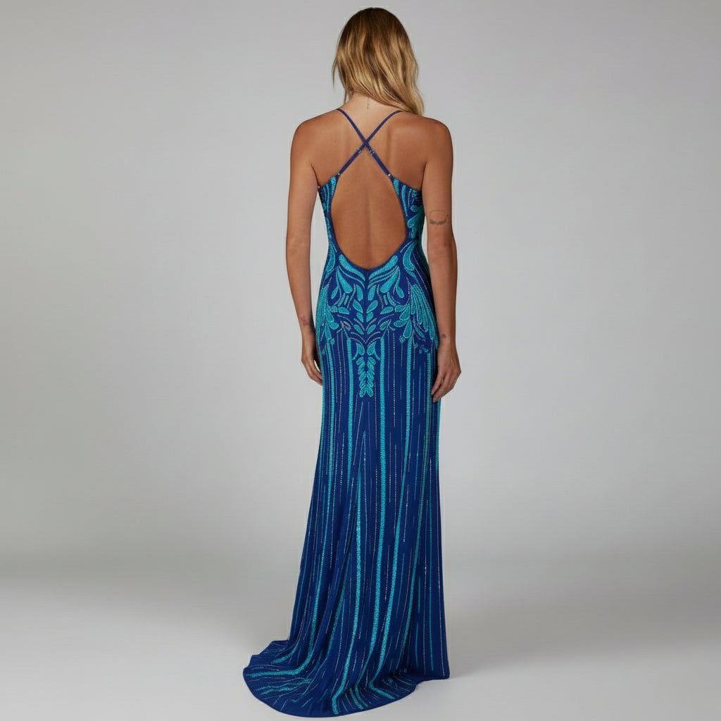 Alyce Paris blue and turquoise beaded dress, size 2, NEW WITH TAGS!