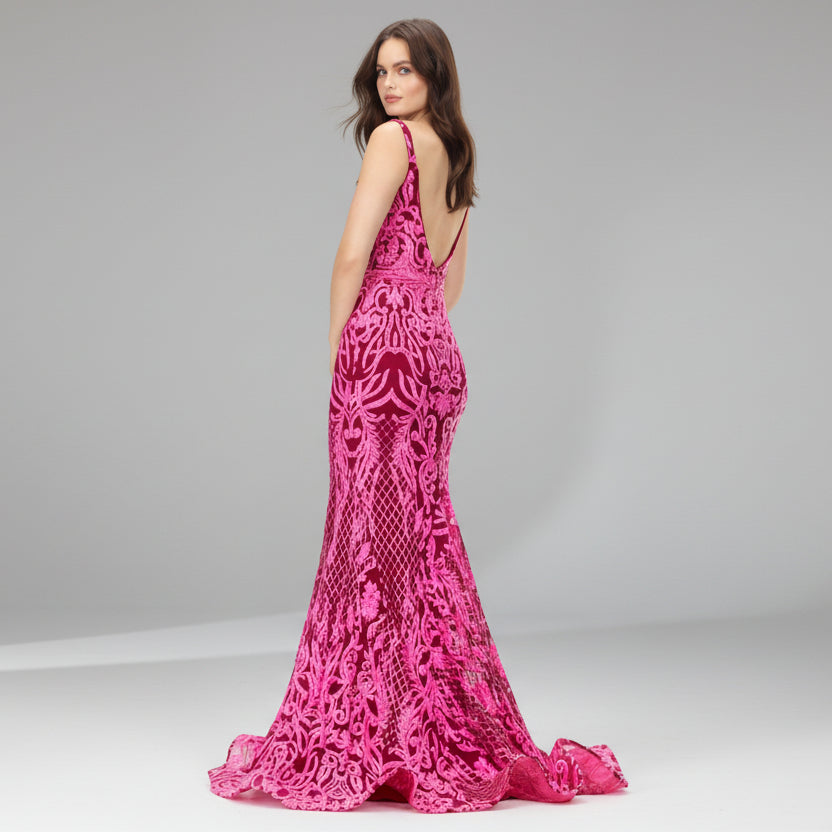 Ashley Lauren neon pink sequin dress, size 0