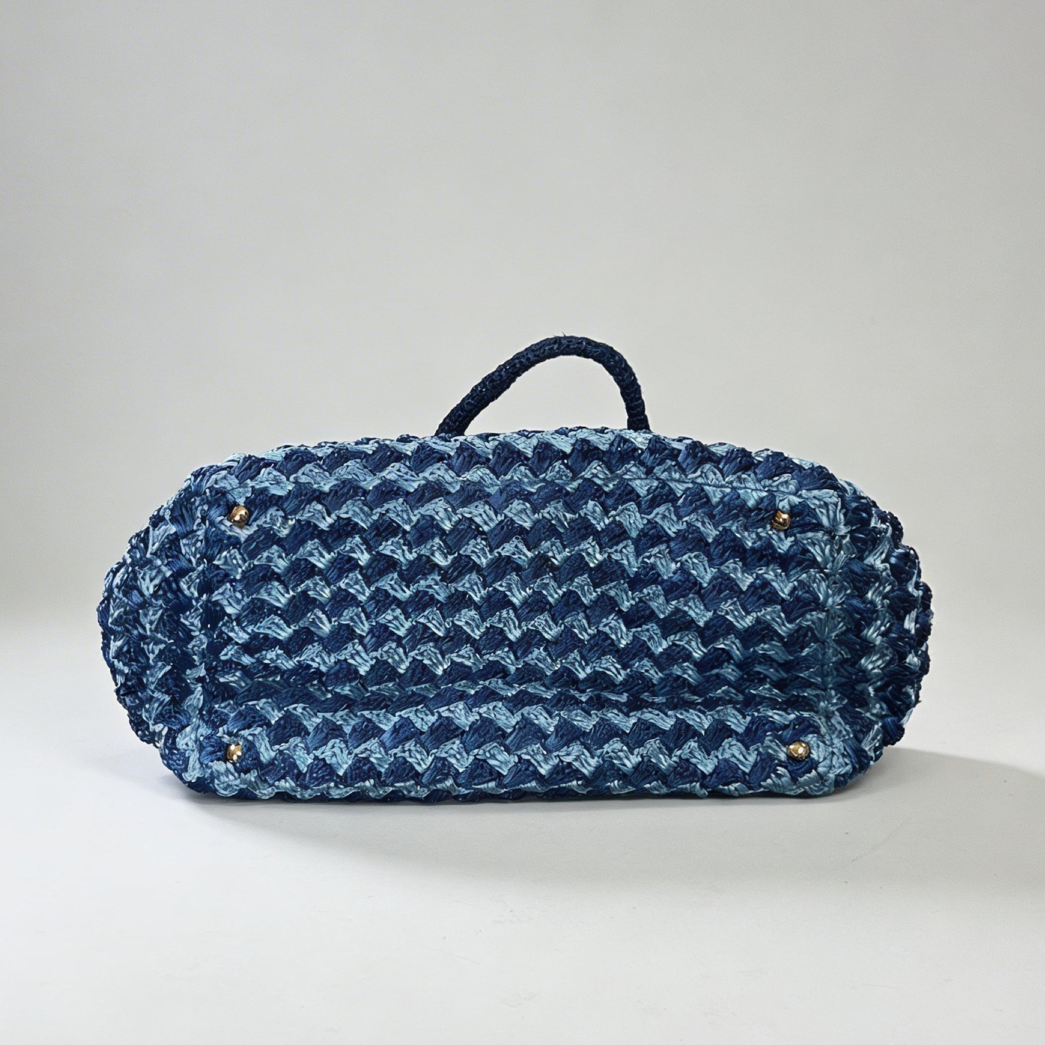 Prada blue crochet raffia Canapa tote bag