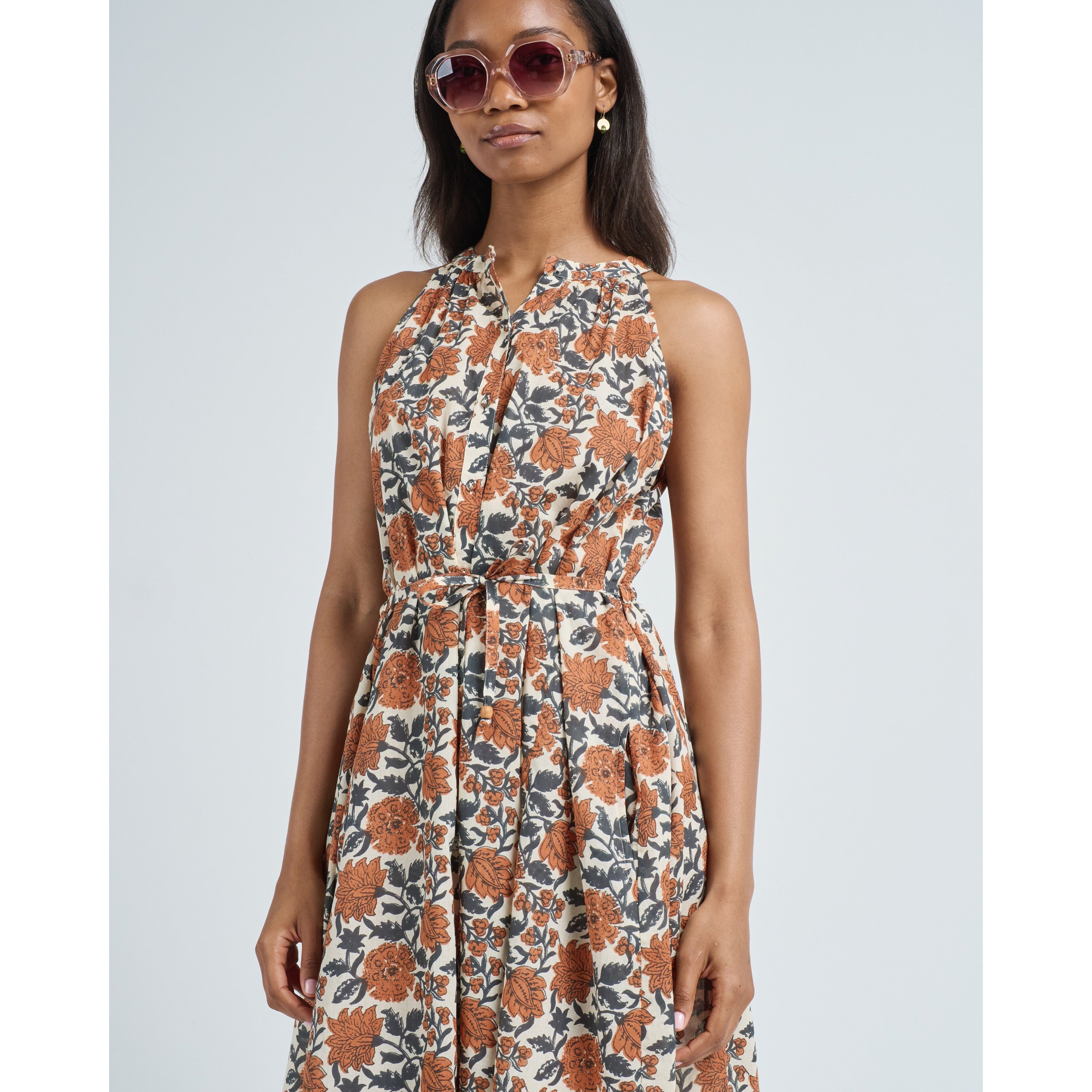 Hannah rust and green block print Marla dress, size XS