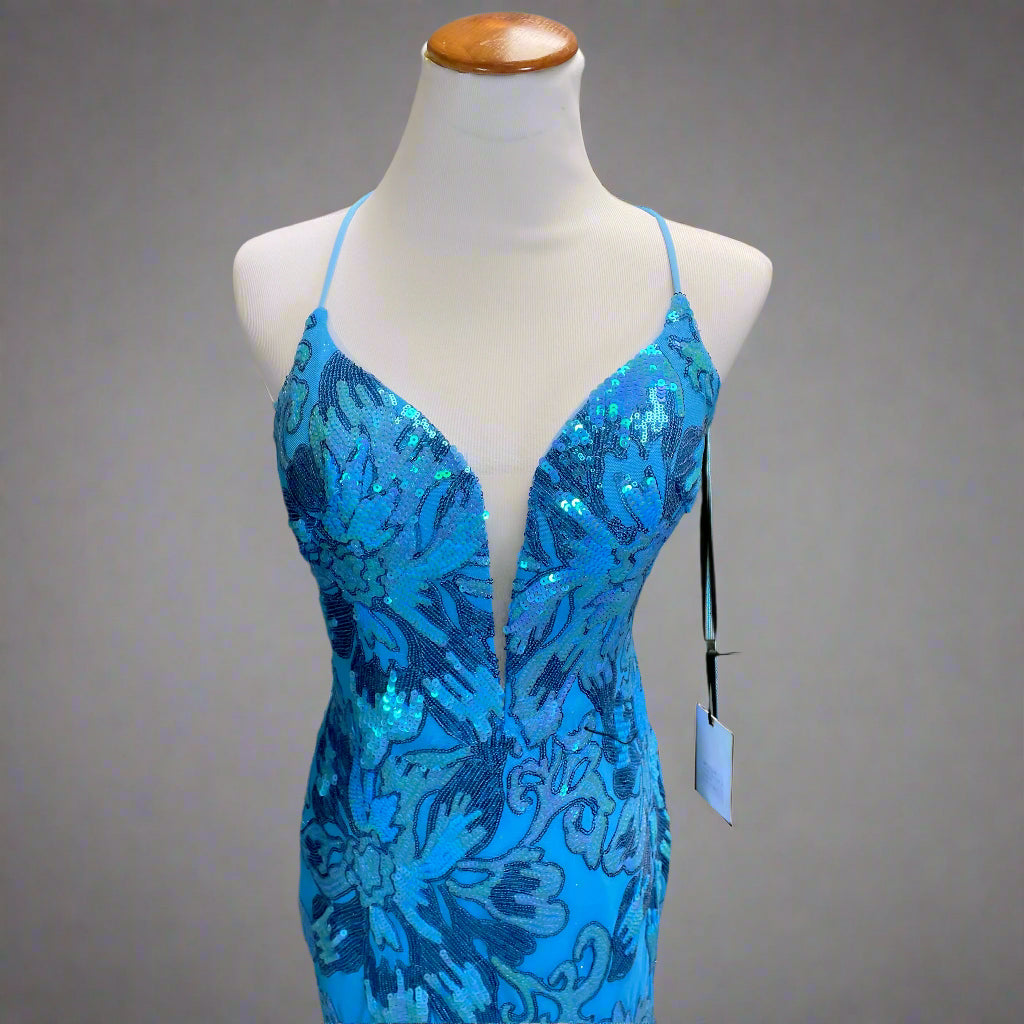 Alyce Paris cerulean blue sequin dress, size 6, NEW WITH TAGS!