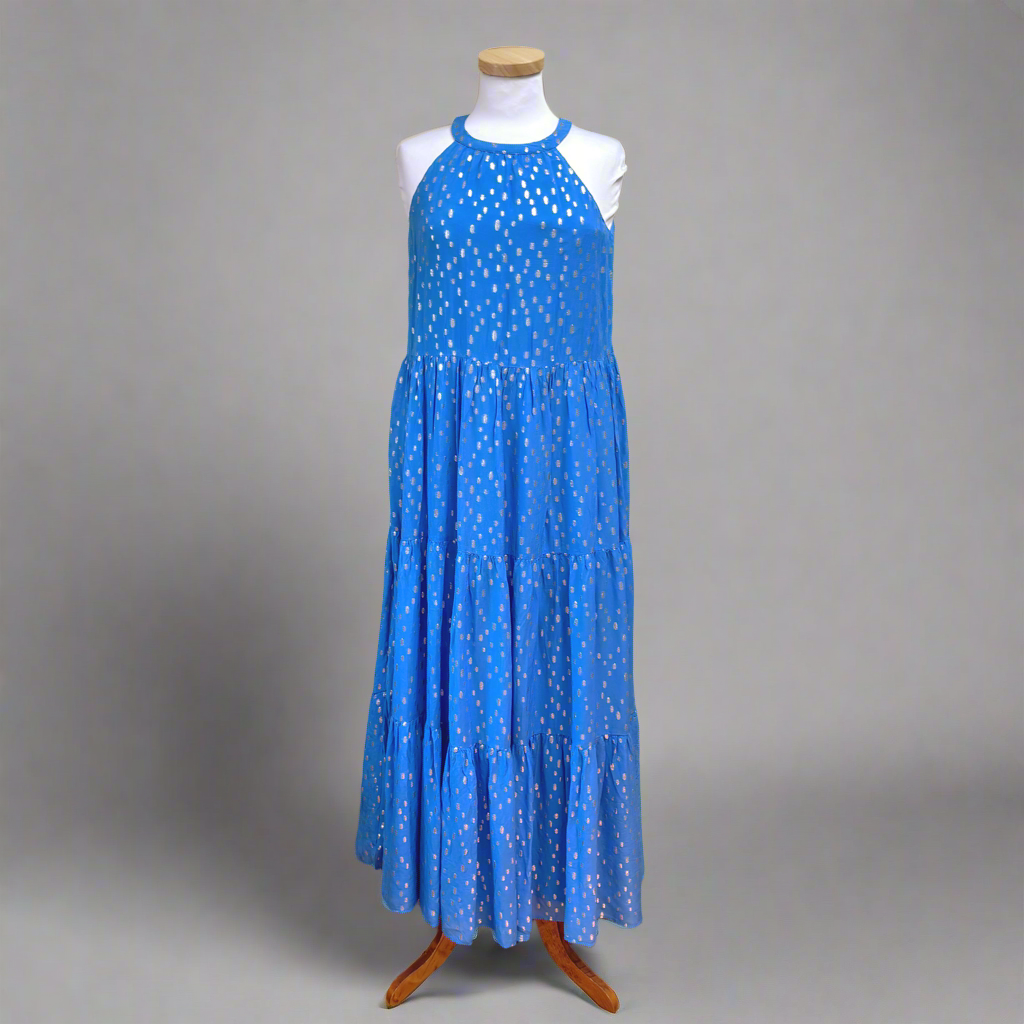 Lilly Pulitzer blue and gold Beccalyn maxi dress, size XS, NEW WITH TAGS!