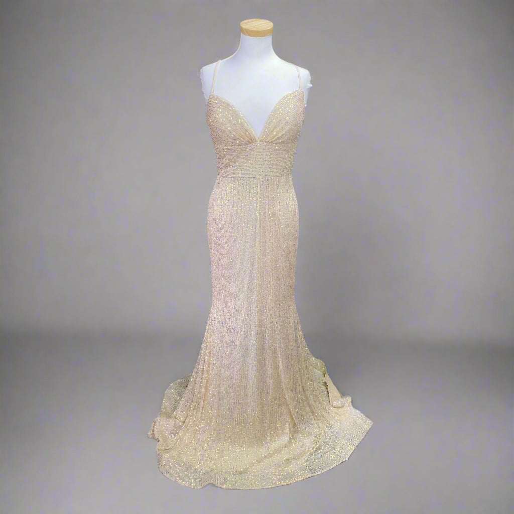 definition of smart casual dress code Champagne Sequin V Neck 3/4 Sleeve Mini Dress main image 0
