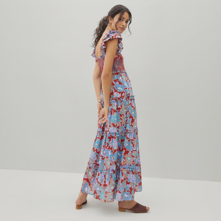 Love The Label red and blue floral dress, size XS