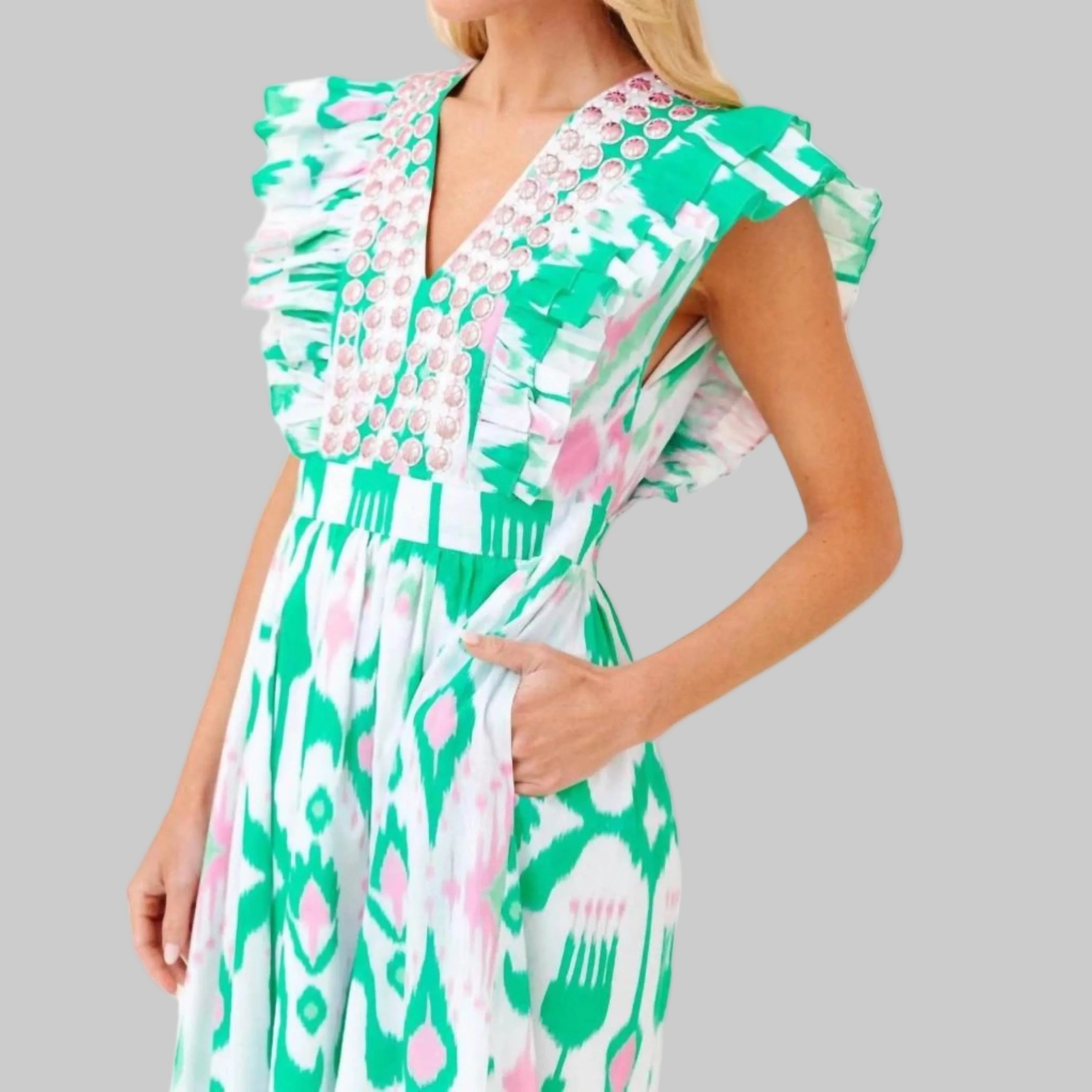 Sheridan French pink, green, and white Stacy dress, size M