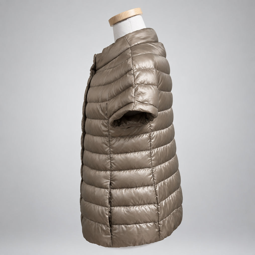 Herno champagne Iconico Emilia cap sleeve down puffer jacket, size 42 (US 6)