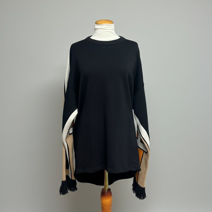 Burberry black and orange logo fringe sweater, size M