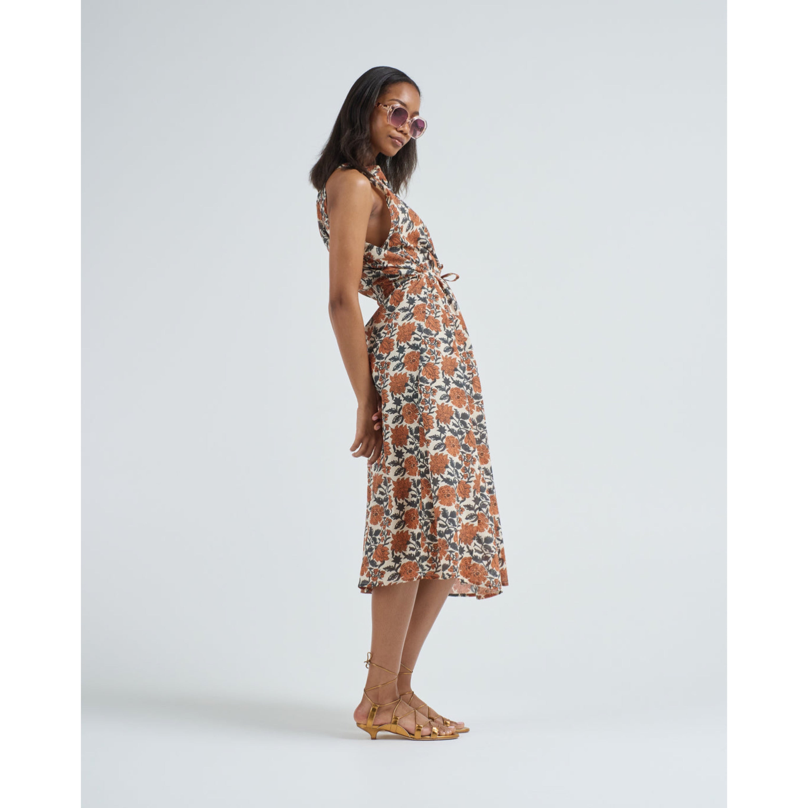 Hannah rust and green block print Marla dress, size XS