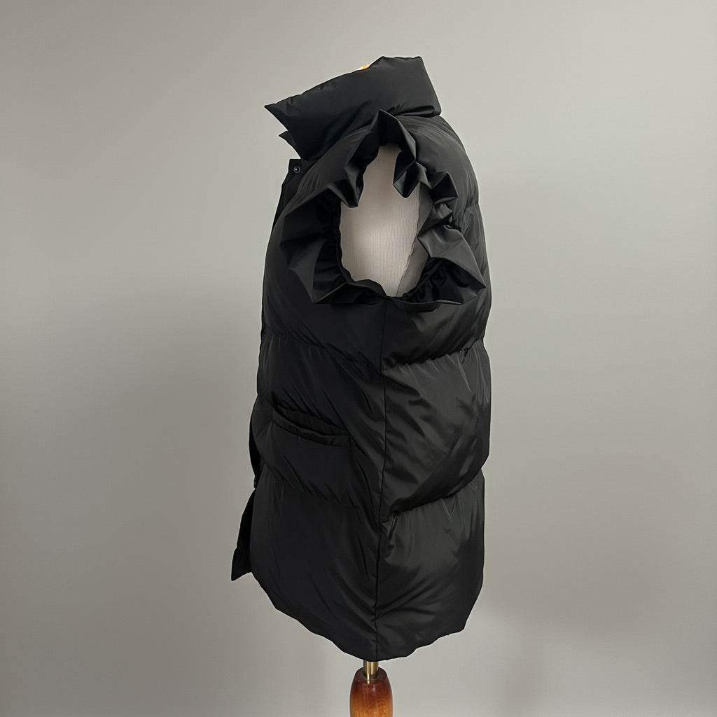 Bucketlist black ruffled vest, size M