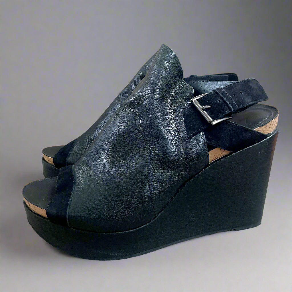 Eileen Fisher black leather wedge shoes, size 8