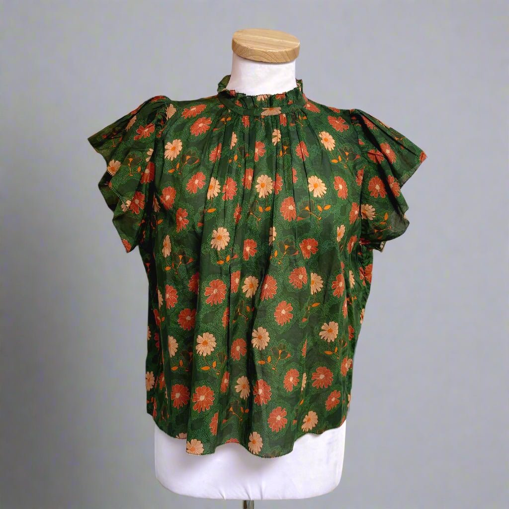 Trovata orange and green floral blouse, size XS