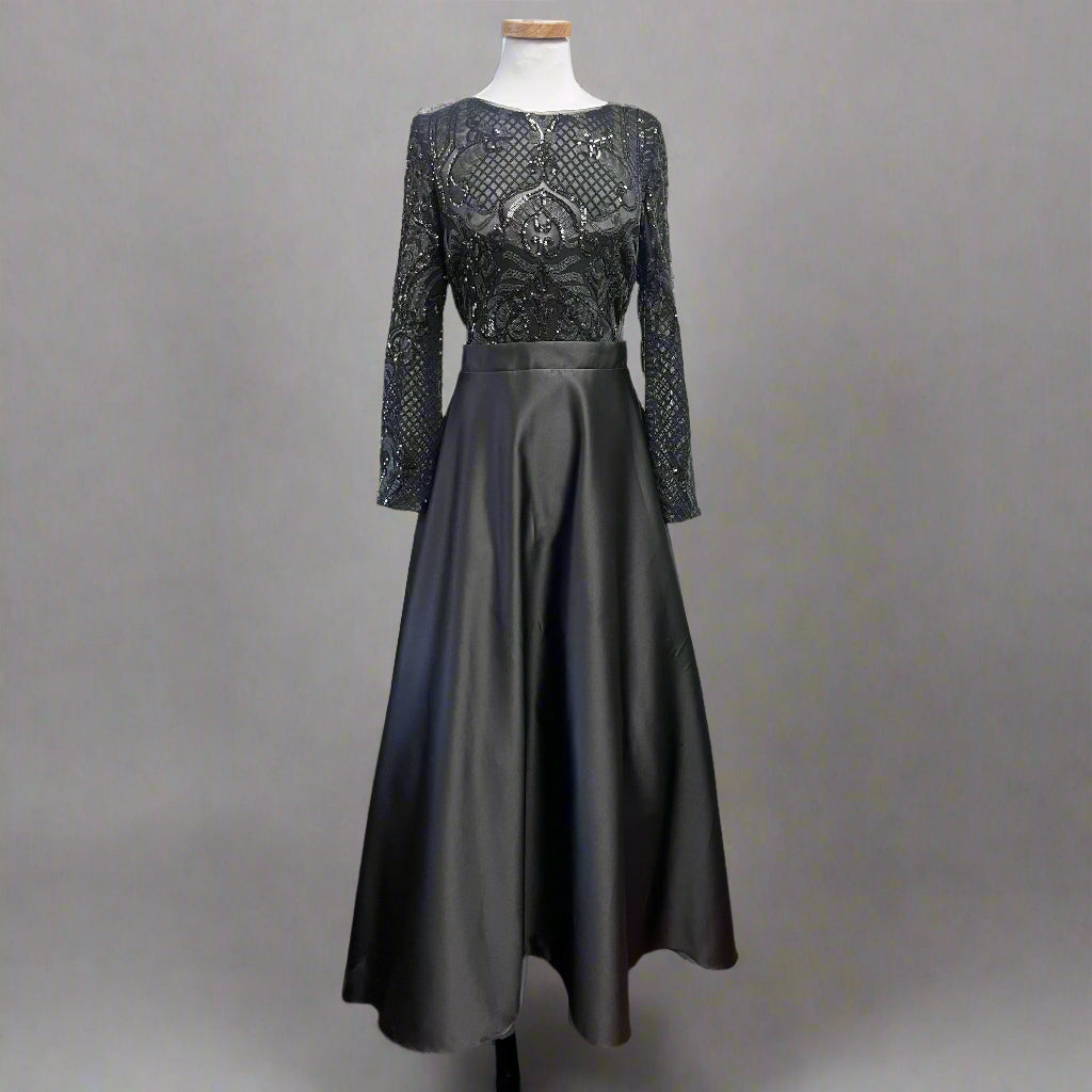 Betsy & Adam black sequin and satin dress, size 14P