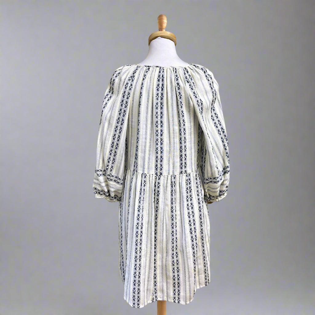 Velvet blue and cream striped Nona dress, size XS