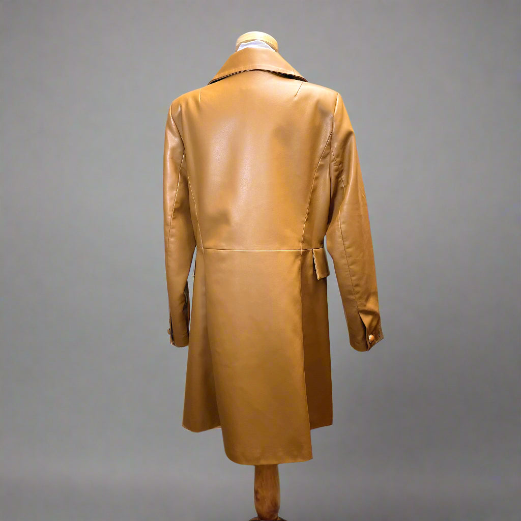 Cabi camel vegan leather Joplin coat, size M
