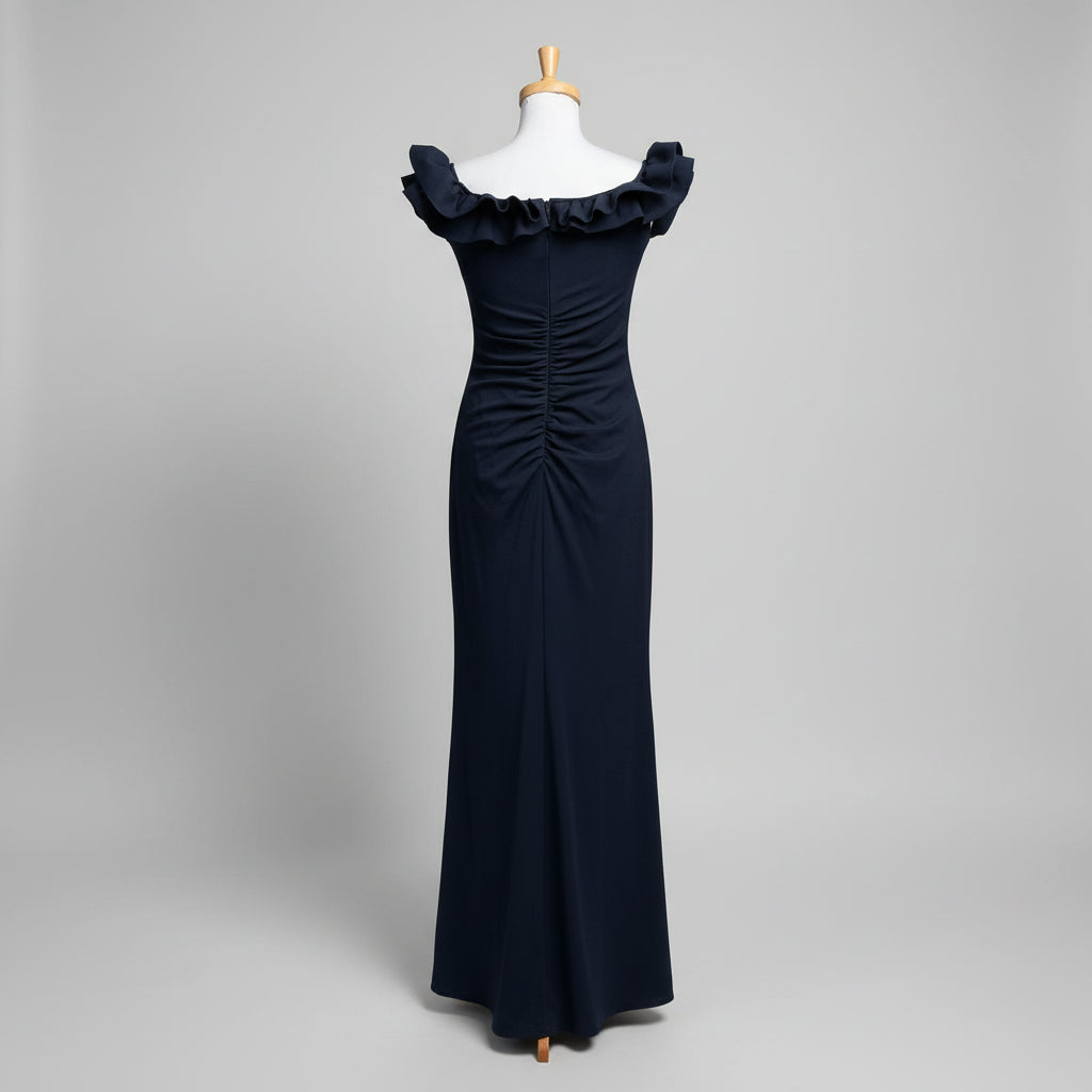 Xscape navy formal dress with ruffles, size 8, NEW WITH TAGS!