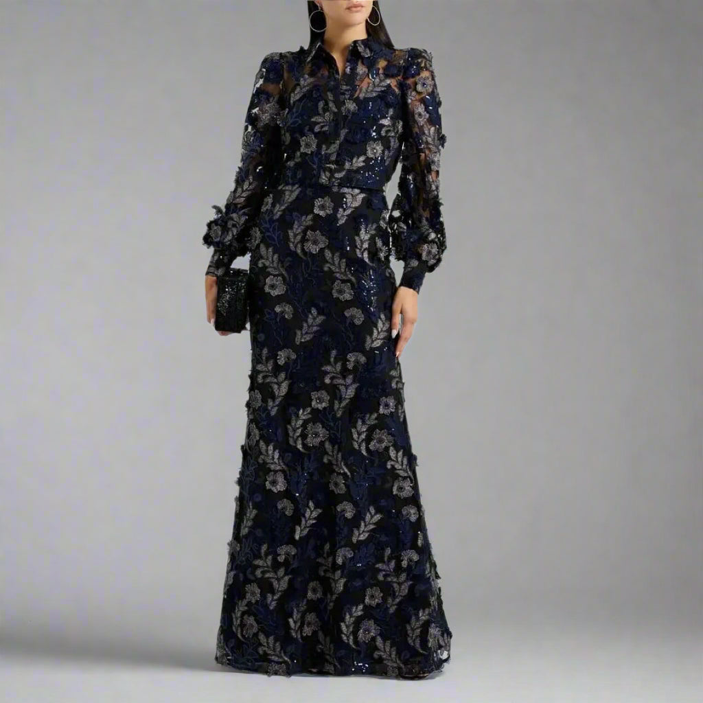 Badgley Mischka black, navy, and plum floral sequin dress, size 6 Badgley Mischka black, navy, and plum floral sequin dress, size 6