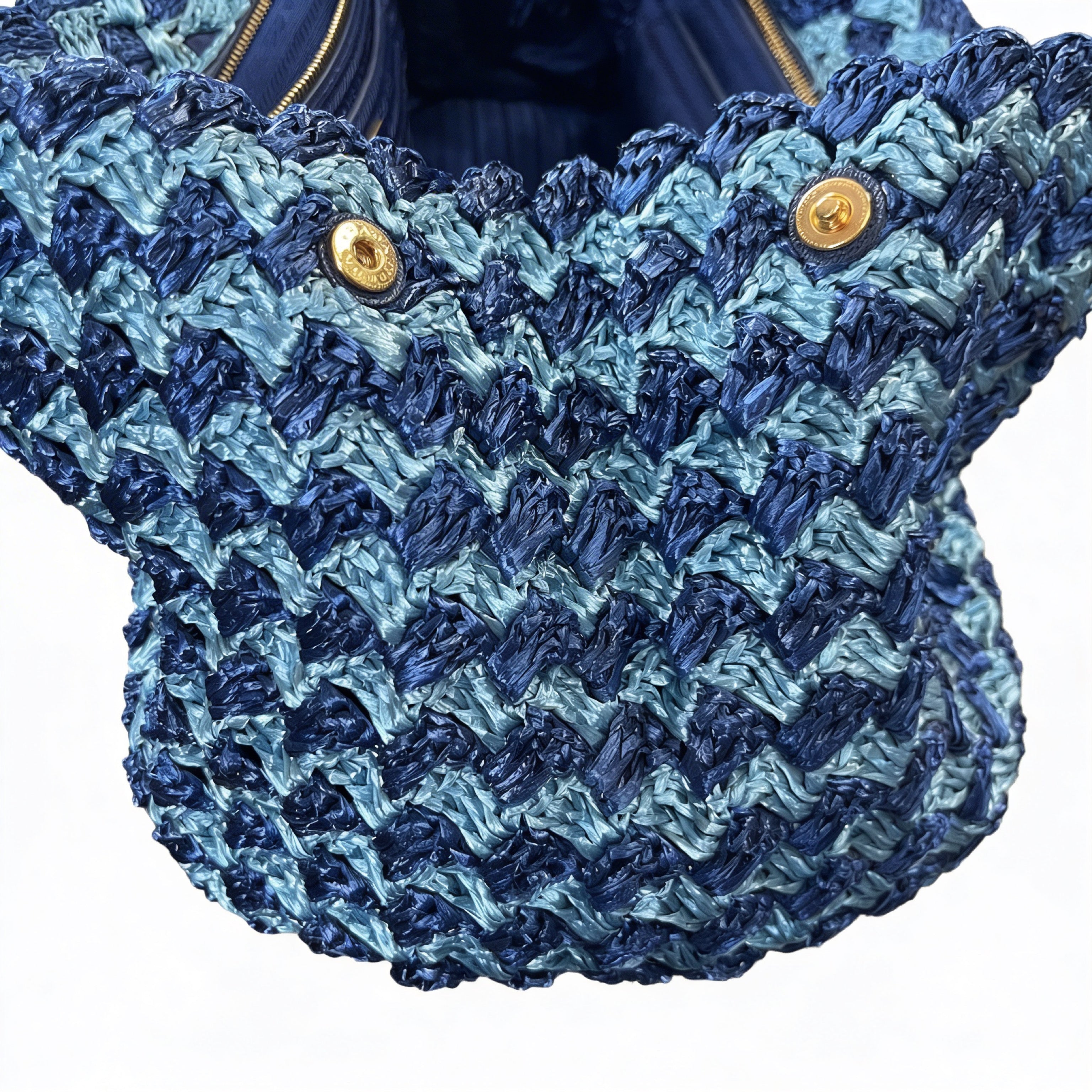 Prada blue crochet raffia Canapa tote bag