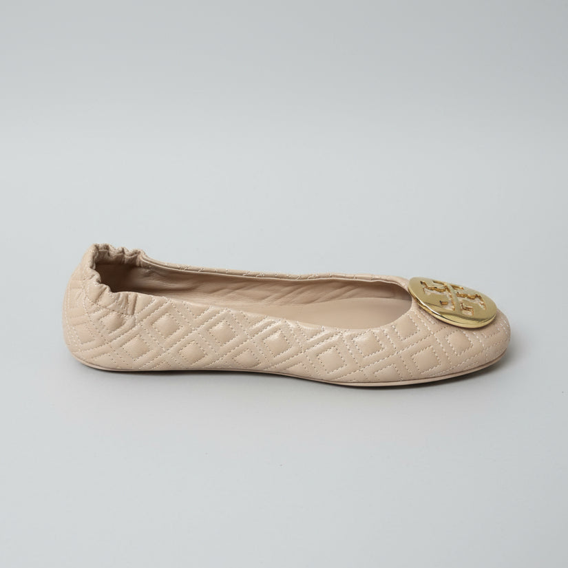 Tory Burch tan quilted Minnie travel flats, size 9