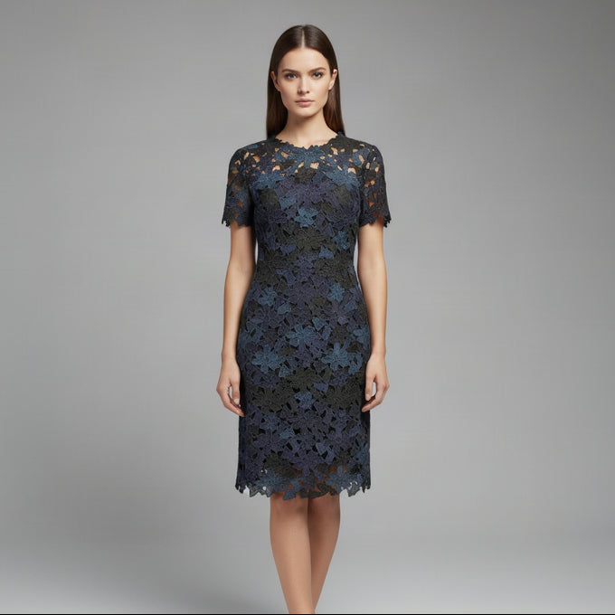 Elie Tahari black and blue guipure lace dress, size 6, NEW WITH TAGS!