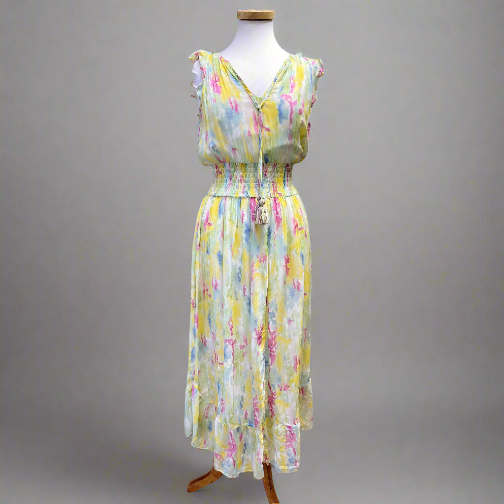 Anthropologie yellow watercolor dress, size 2