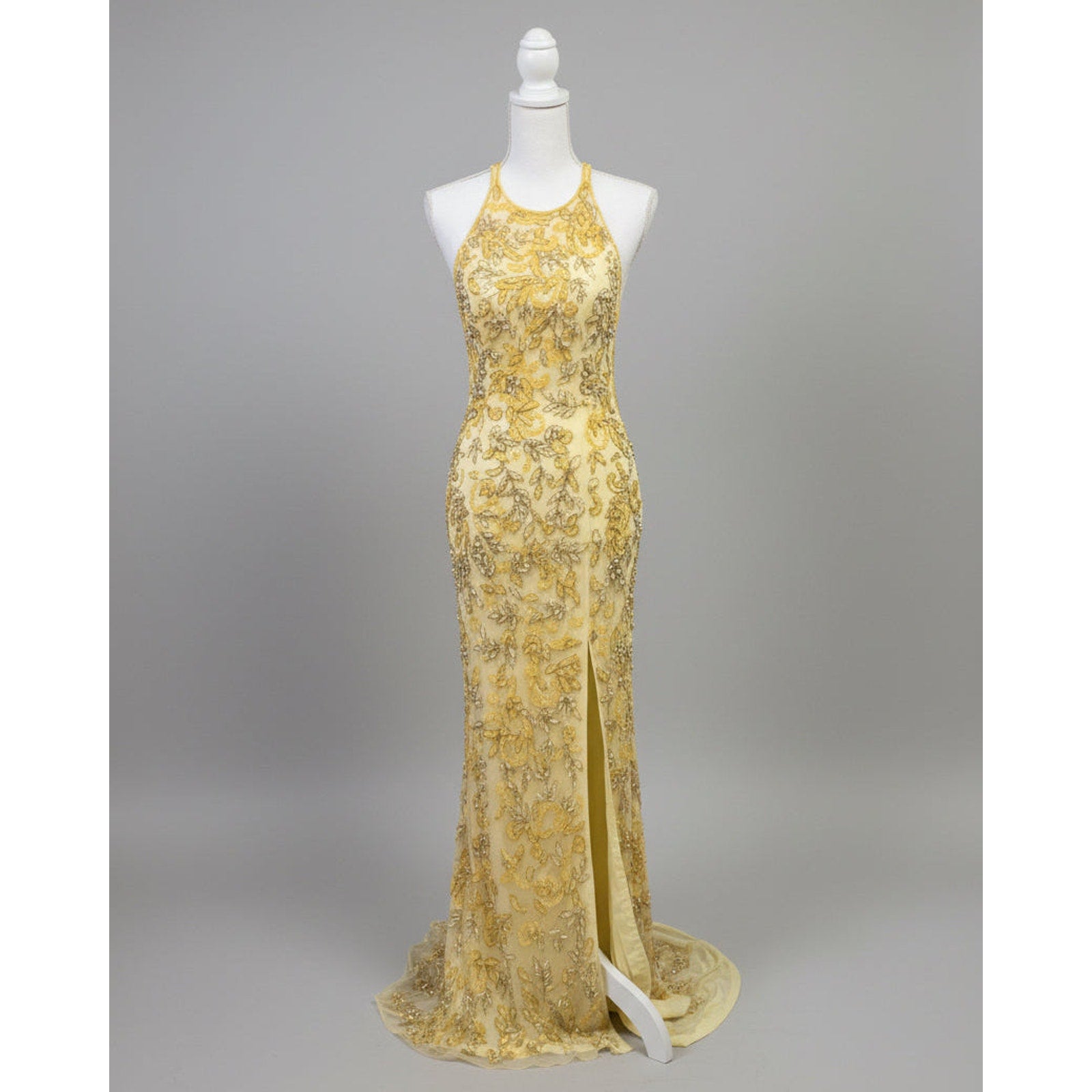 Sherri Hill yellow jeweled high neck dress, Size 2