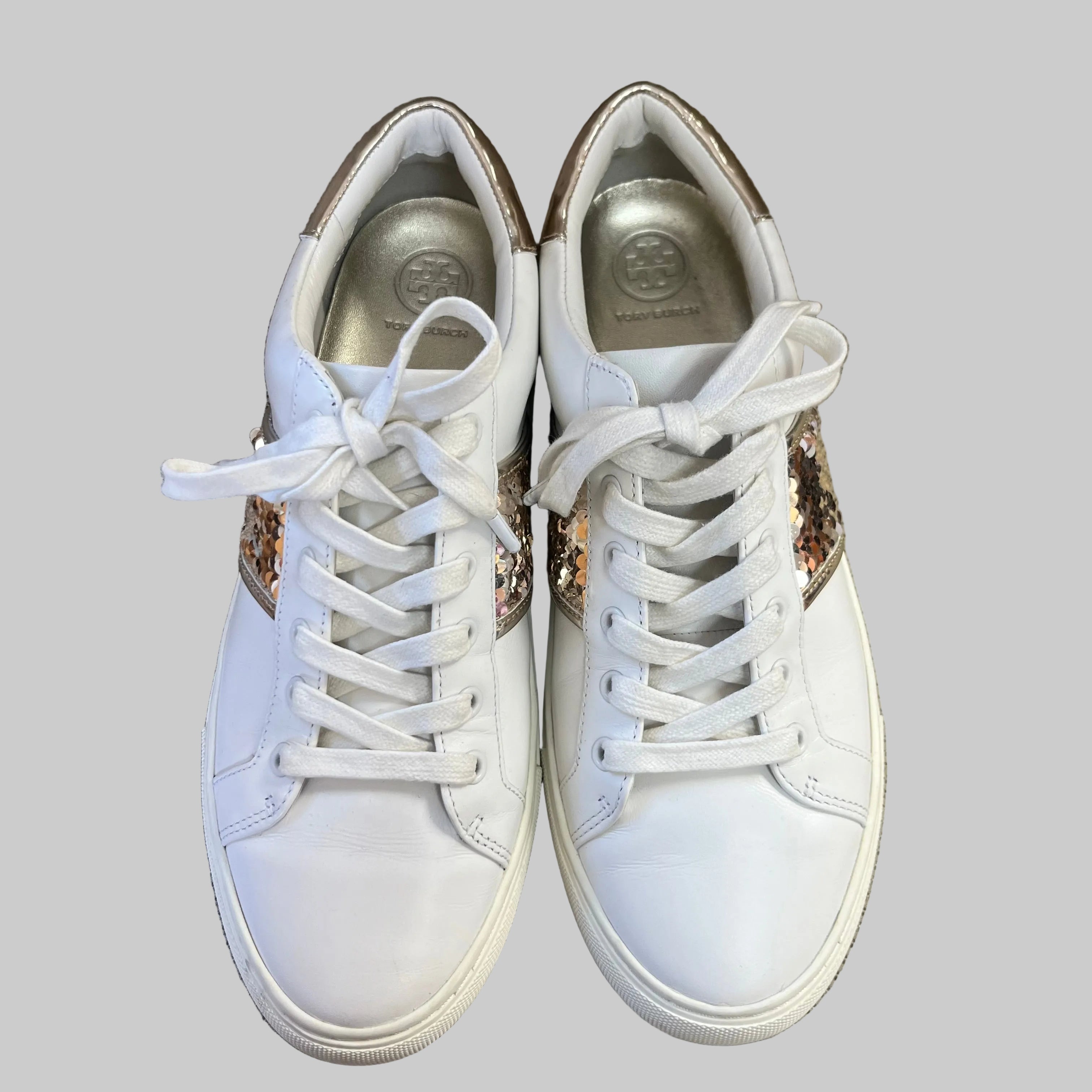 Tory Burch white and silver sneakers, size 9