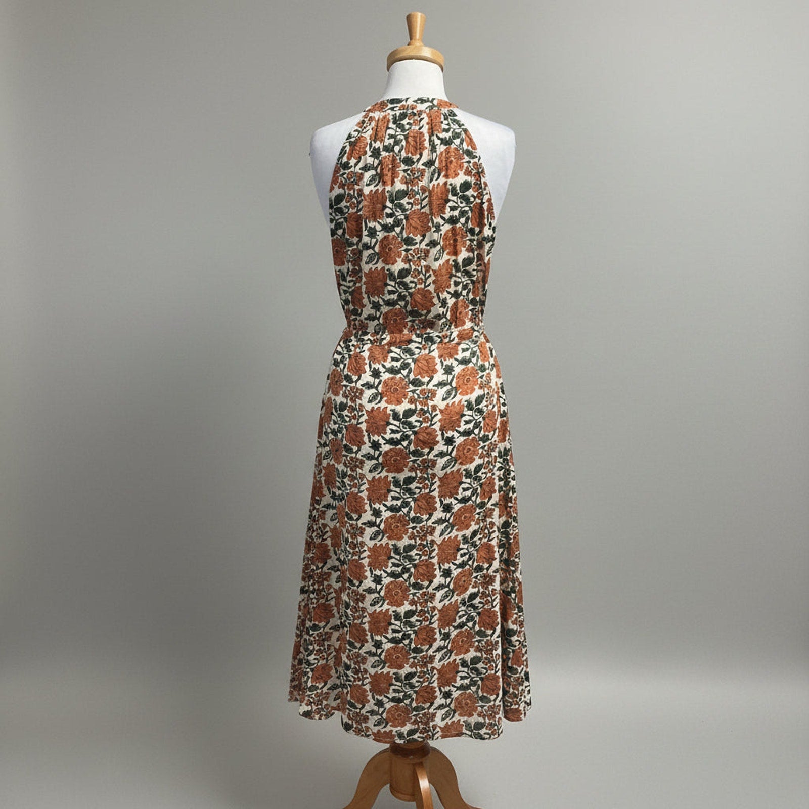Hannah rust and green block print Marla dress, size XS