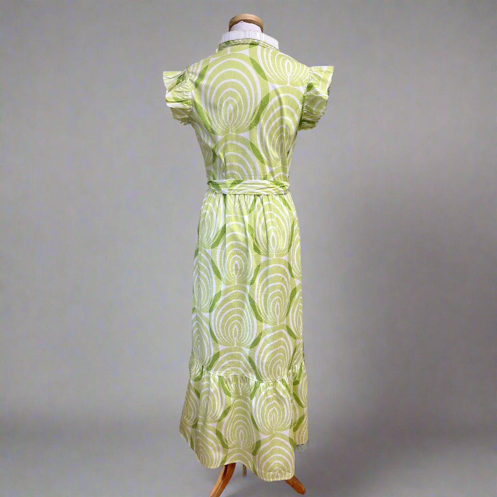 Sheridan French lime green & white print dress, size S