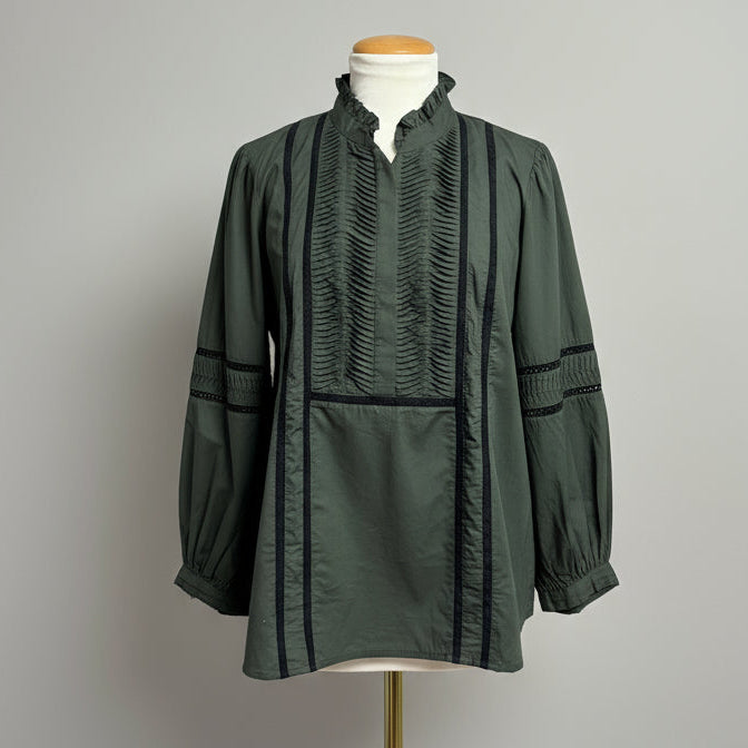 Figue olive green and black cotton blouse, size M