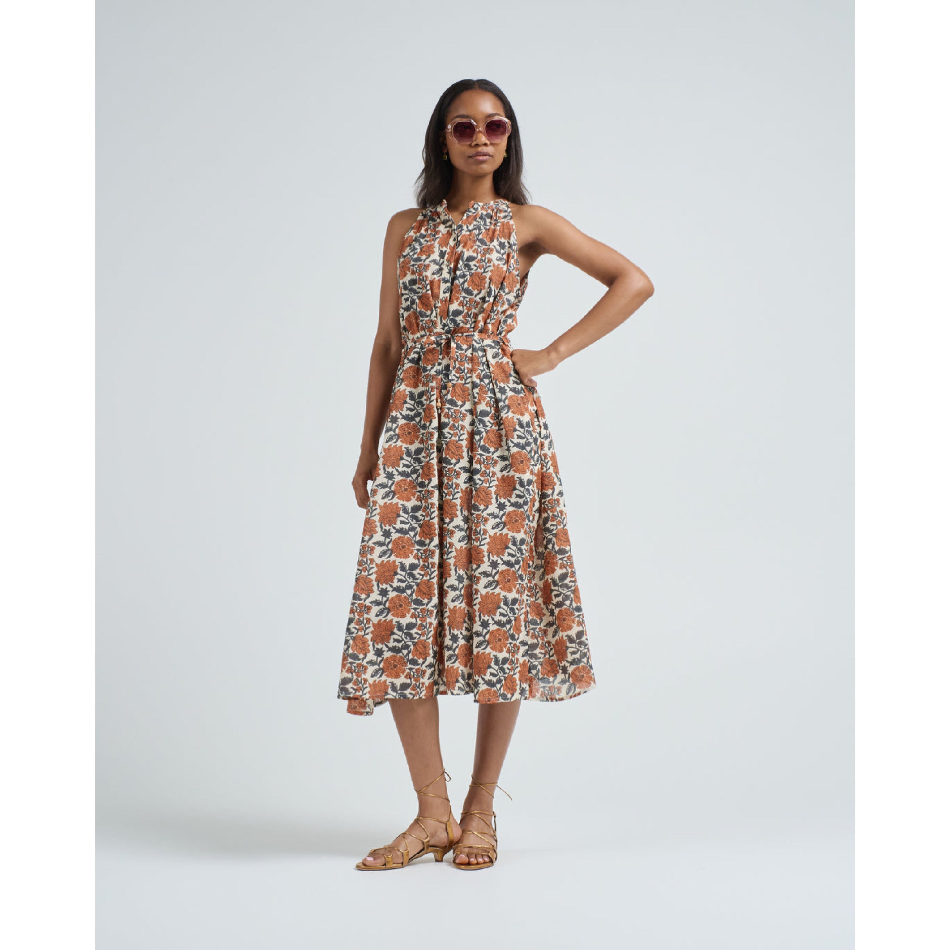 Hannah rust and green block print Marla dress, size XS