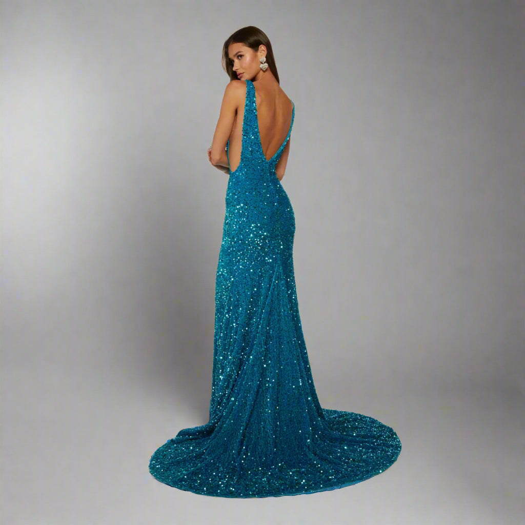 Alyce Paris ocean blue plush sequin dress, size 12, NEW WITH TAGS!