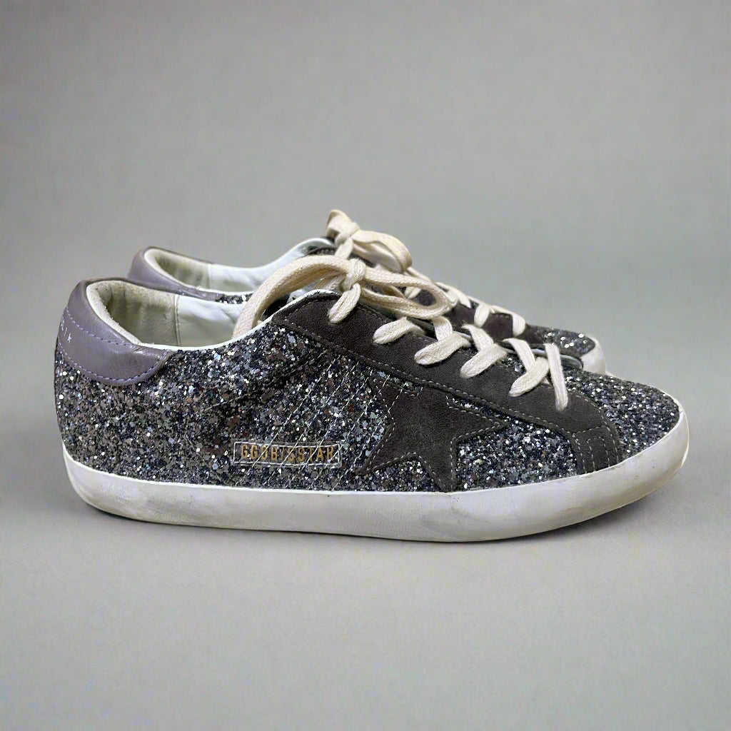 Golden Goose anthracite glitter Super Star Classic sneakers, size 40 (US 10)