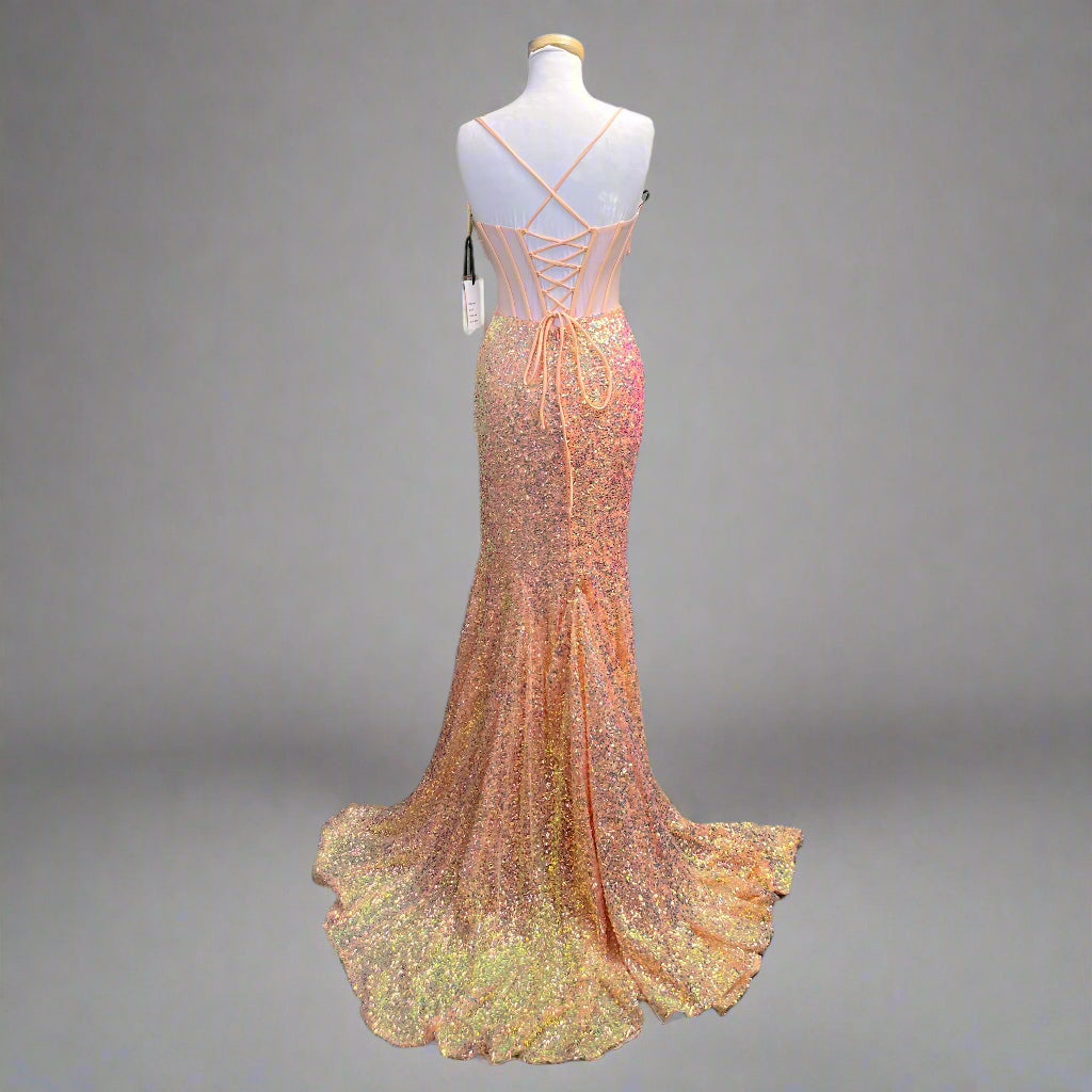 Alyce Paris peach sequin dress, sizes 2 & 4, NEW WITH TAGS!