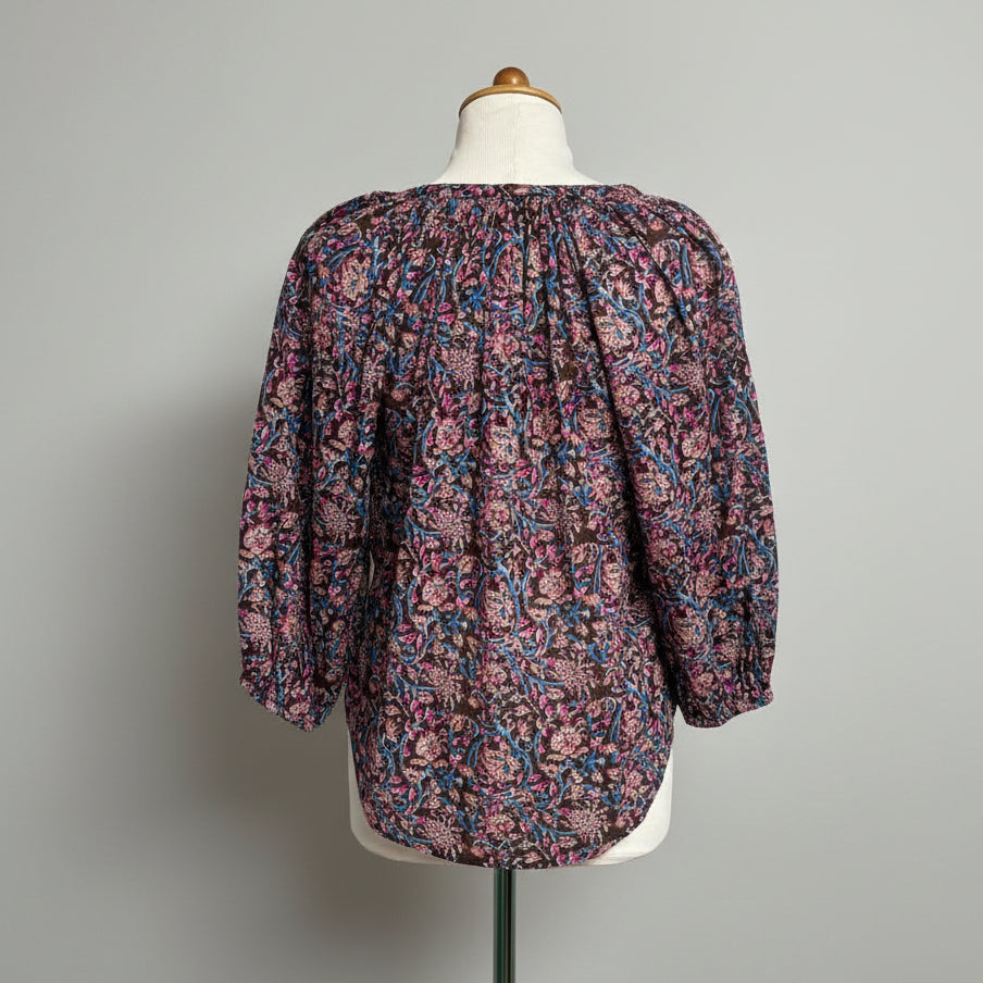 Apiece Apart burgundy and pink floral Mitte blouse, size XS