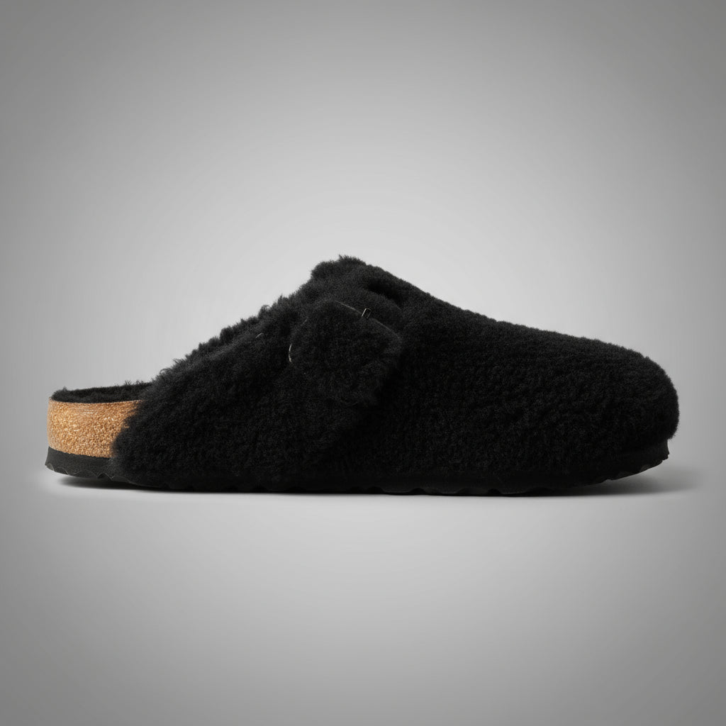 Birkenstock black shearling Boston clog, size 10