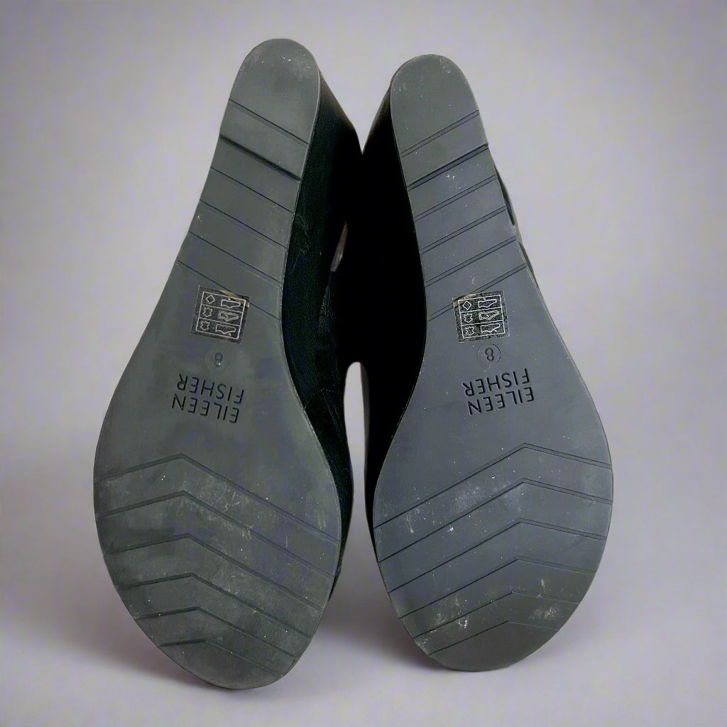 Eileen Fisher black leather wedge shoes, size 8