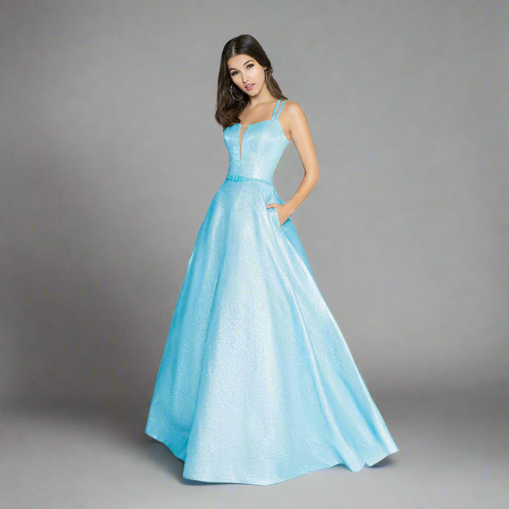 Val Stefani light blue shimmer ballgown, size 4, NEW WITH TAGS!