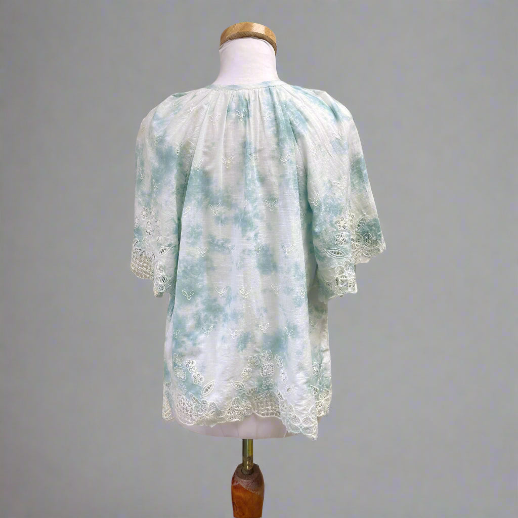 Anthropologie light blue tie dye blouse, size S
