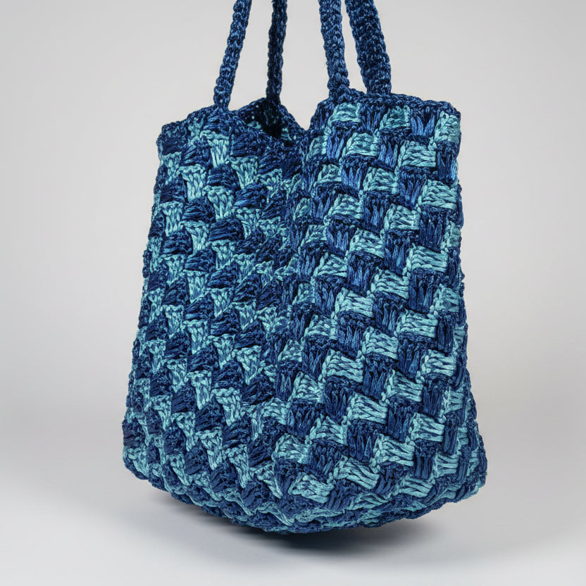 Prada blue crochet raffia Canapa tote bag