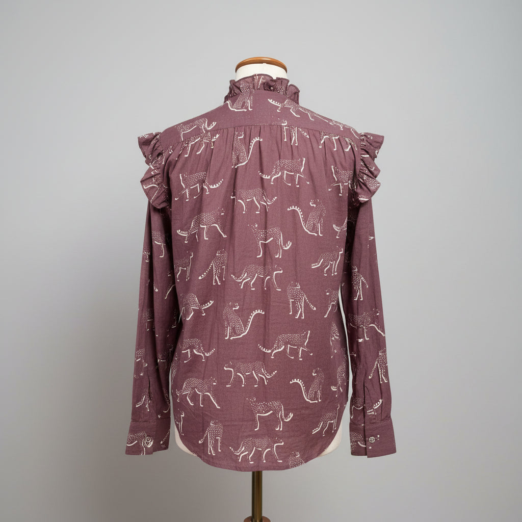 Sheridan French wine and cream leopard print blouse, size XS, NEW WITH TAGS!