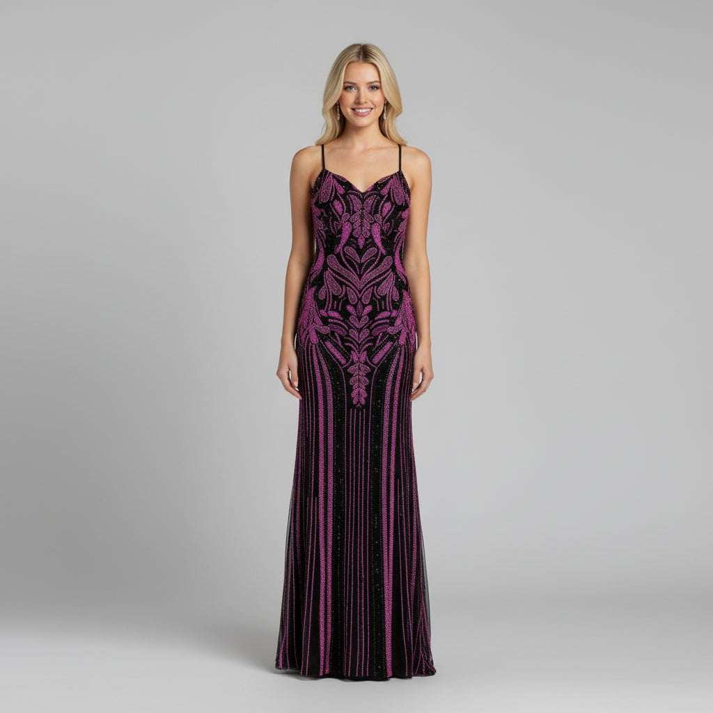 Alyce Paris black and hot pink beaded dress, size 4, NEW WITH TAGS!