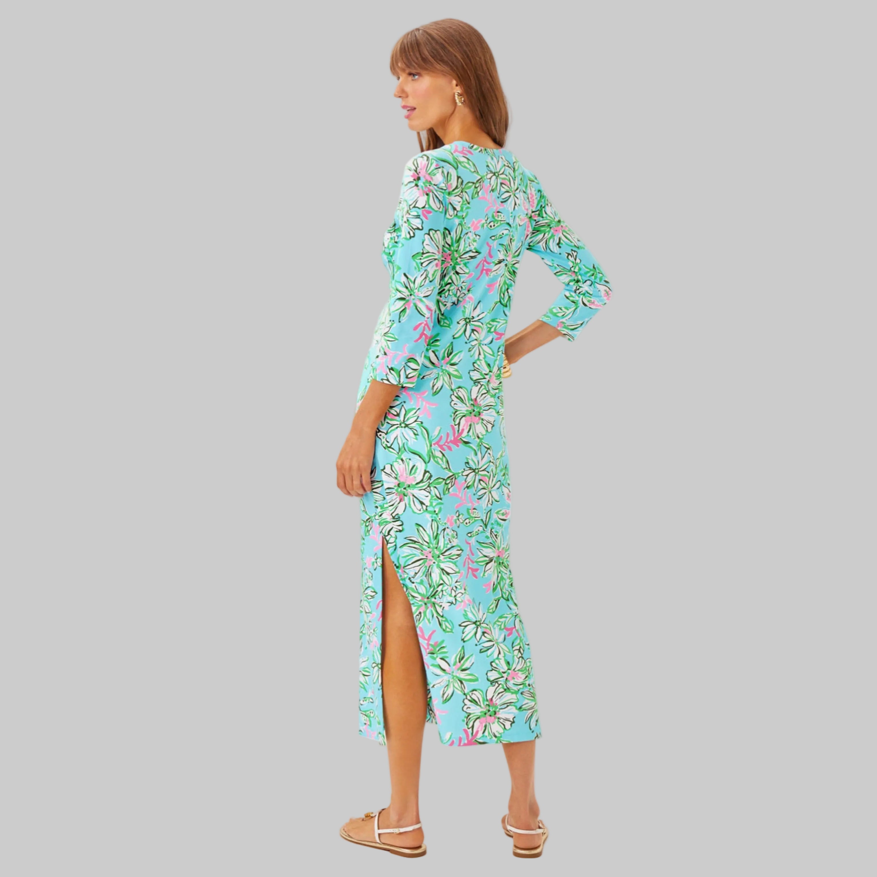 Lilly Pulitzer aqua print Deena UPF dress, size M