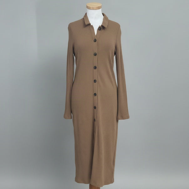 Madewell coffee knit button-front midi dress, size M