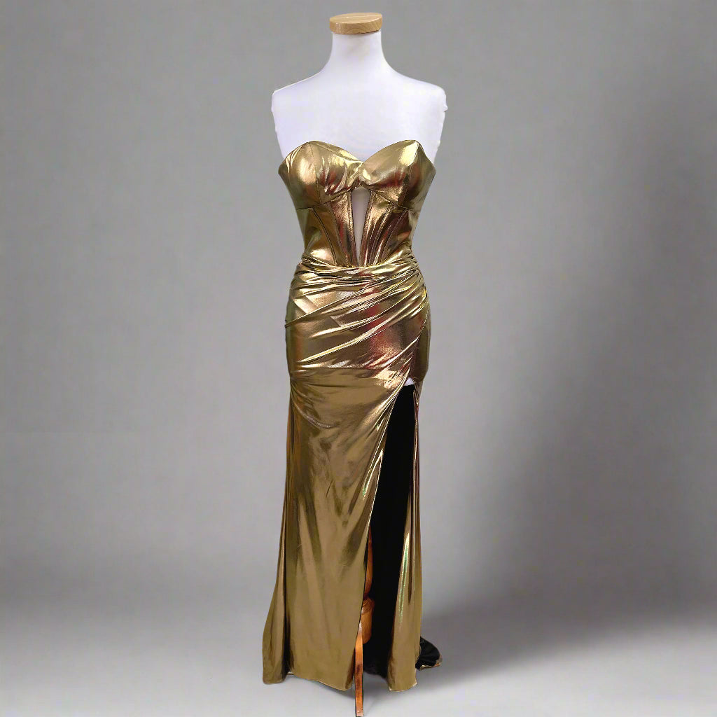 Ed Young gold metallic dress, size XS