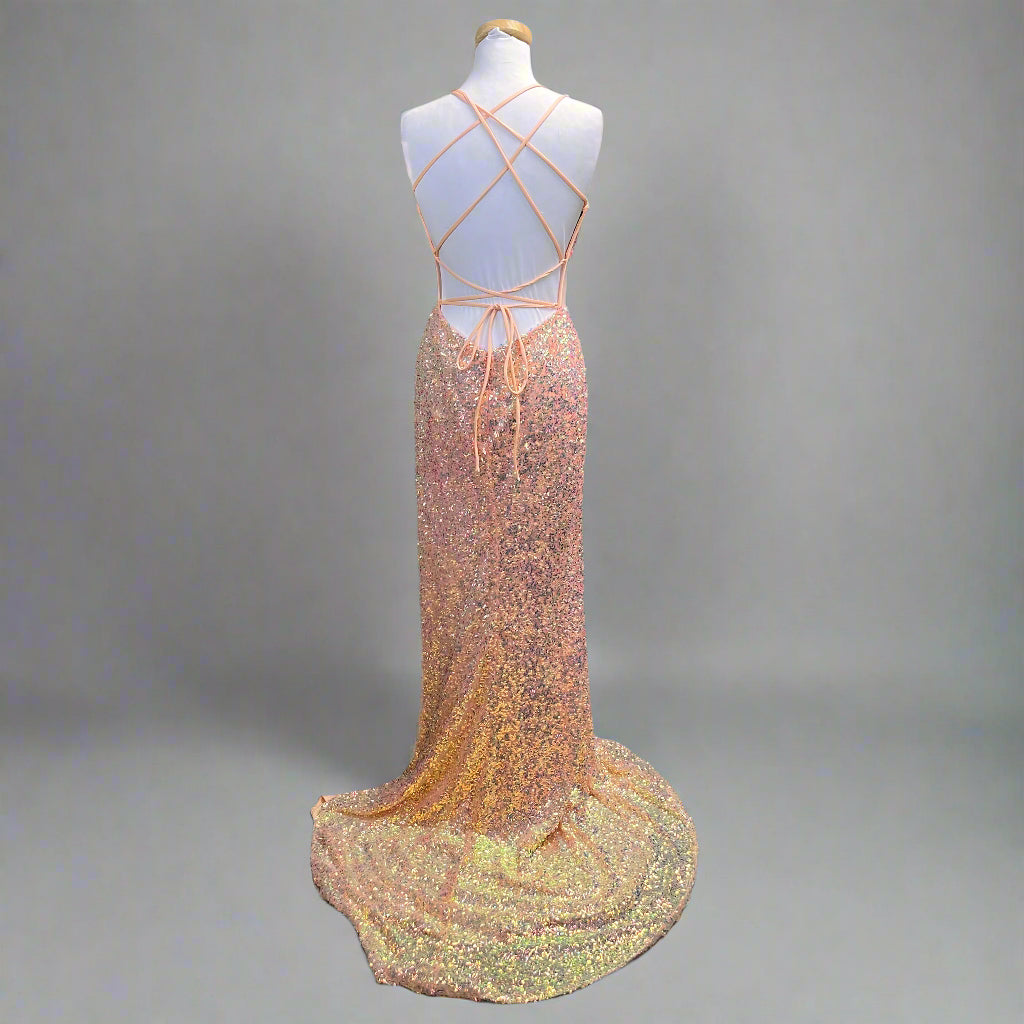 Alyce Paris peach sequin dress, size 8, NEW WITH TAGS!