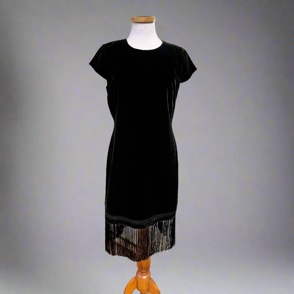 Elie Tahari black velvet fringe dress, sizes 4 & 6, NEW WITH TAGS!