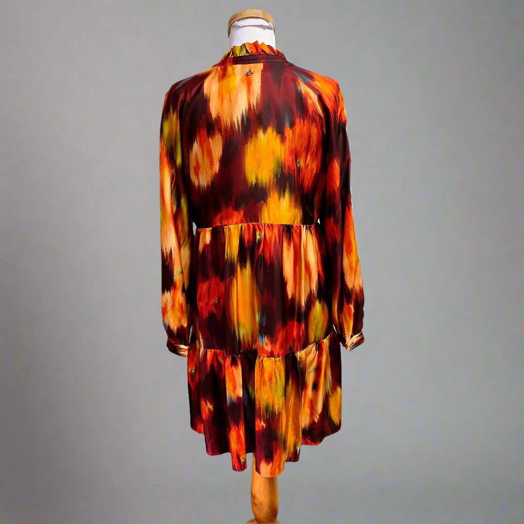 Marie Oliver orange print Paris dress, size S